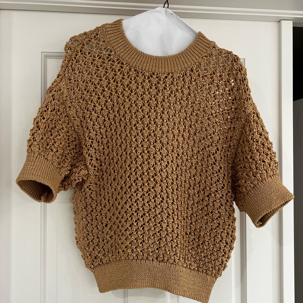 Mango Open Knit Work Tan Sweater! Sz Small